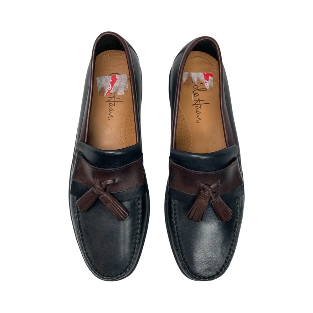 Cole Haan Pinch Cup Tassel Black Brown Leather Moccasins Saddle Shoes Size 8.5M